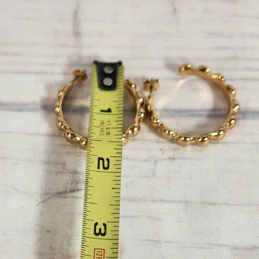 Gold Tone Beaded Hoop‎ Earrings Small Classic Jewelry - Pieced
